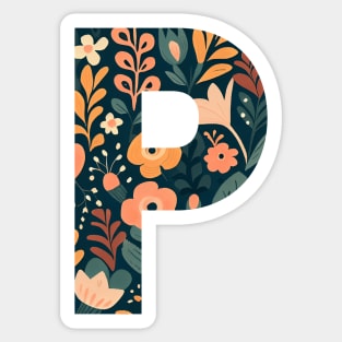 Whimsical Floral Letter P Sticker